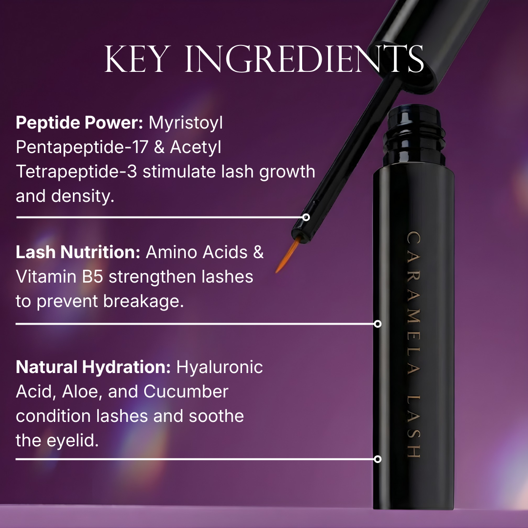 Caramela Beauty Lash Serum - 6ml, 3 Month Supply - Advanced Peptide Complex & Vitamin B5 for Longer Thicker Looking Lashes - Prostaglandin Free & Safe for Sensitive Eyes - Hyaluronic Acid, 0.21 fl oz